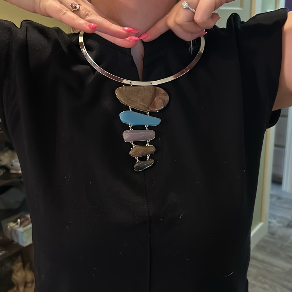 Silver choker with decorative stones